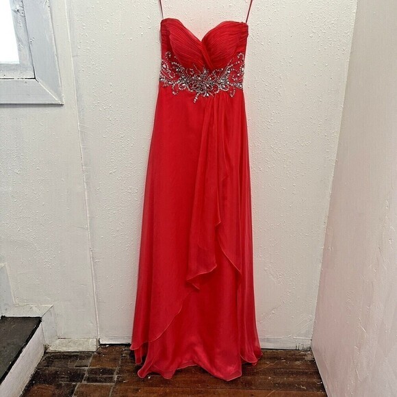 Mac Duggal 65110L Womens Sz 0 Evening Gown Dress Beaded Sequins Watermelon Pink - Picture 1 of 16